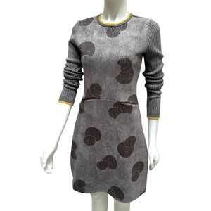 SLICE Gray Dress Geometric Print Silver Polka Dot Print Collegial Preppy‎ Sporty